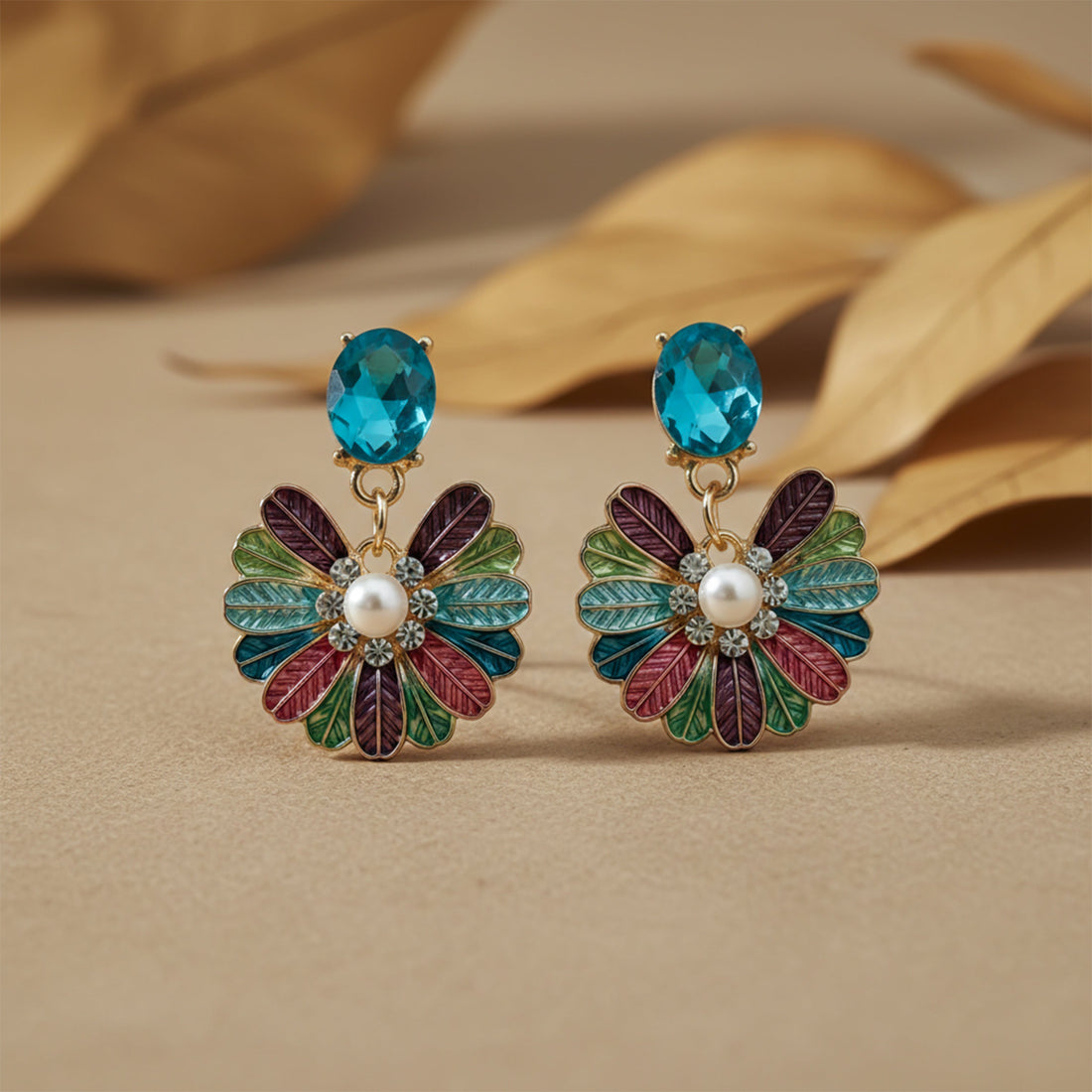 Aqua Bloom Pearl Drop Earrings