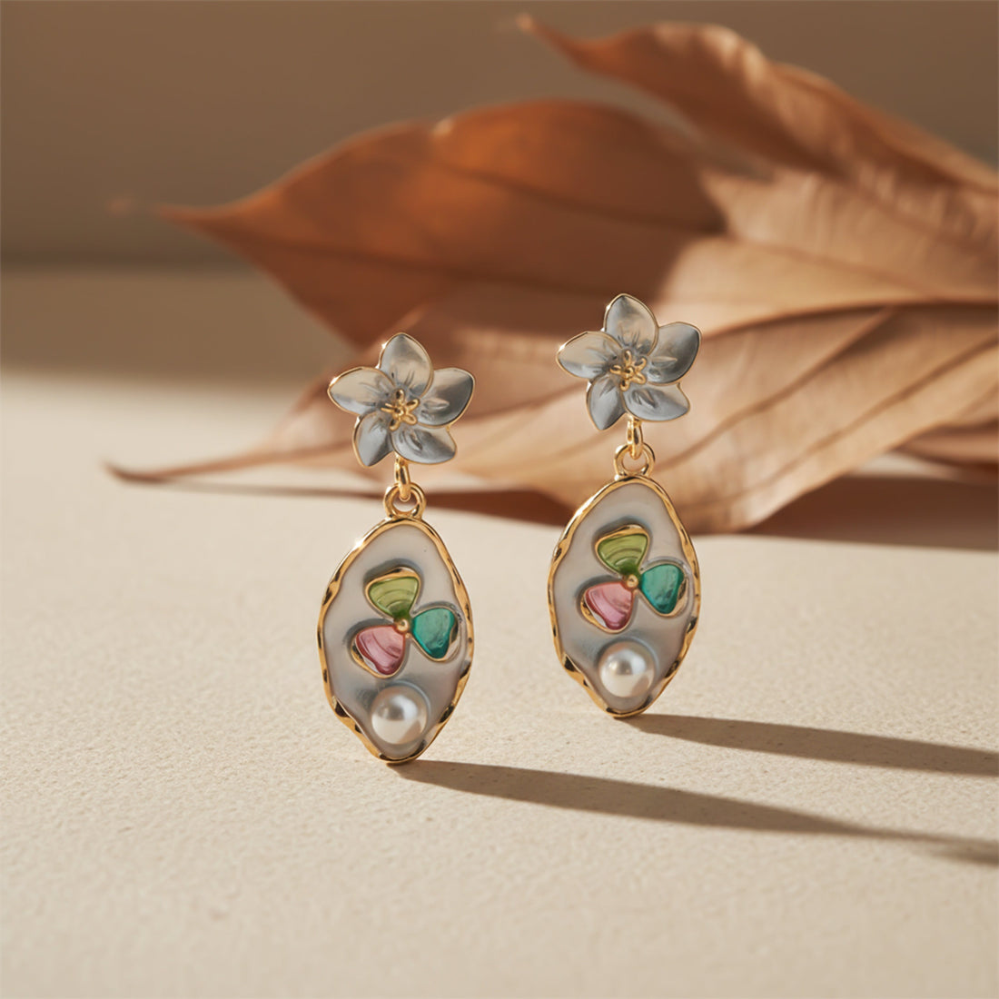 Blossom Pearl Enamel Drop Earrings
