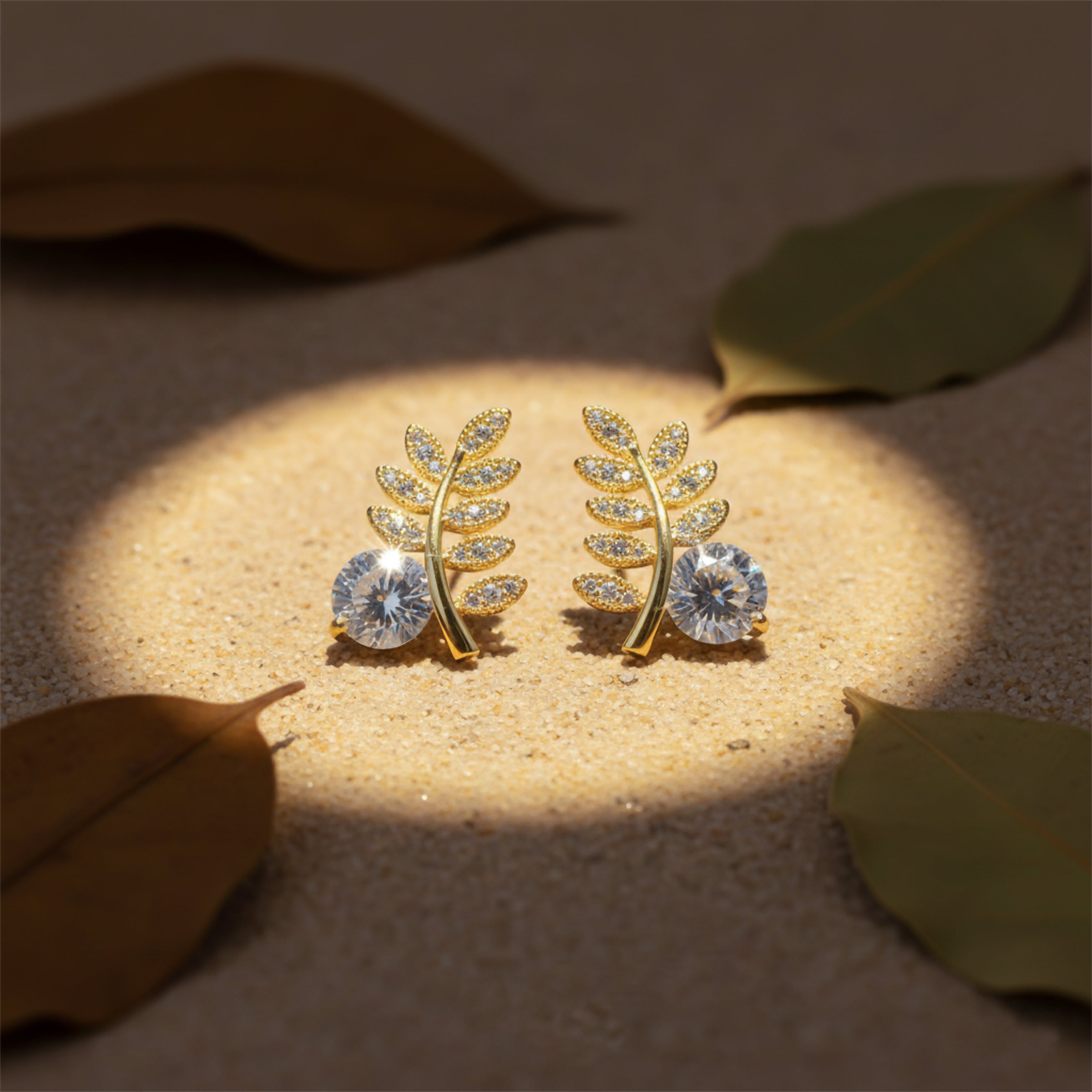 Leaf Solitaire Earrings