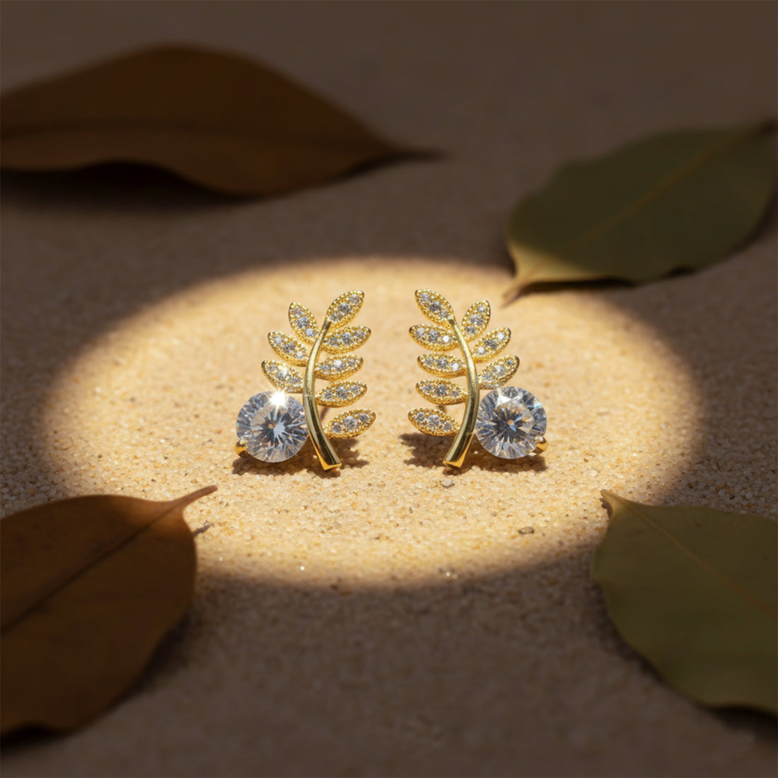 Leaf Solitaire Earrings