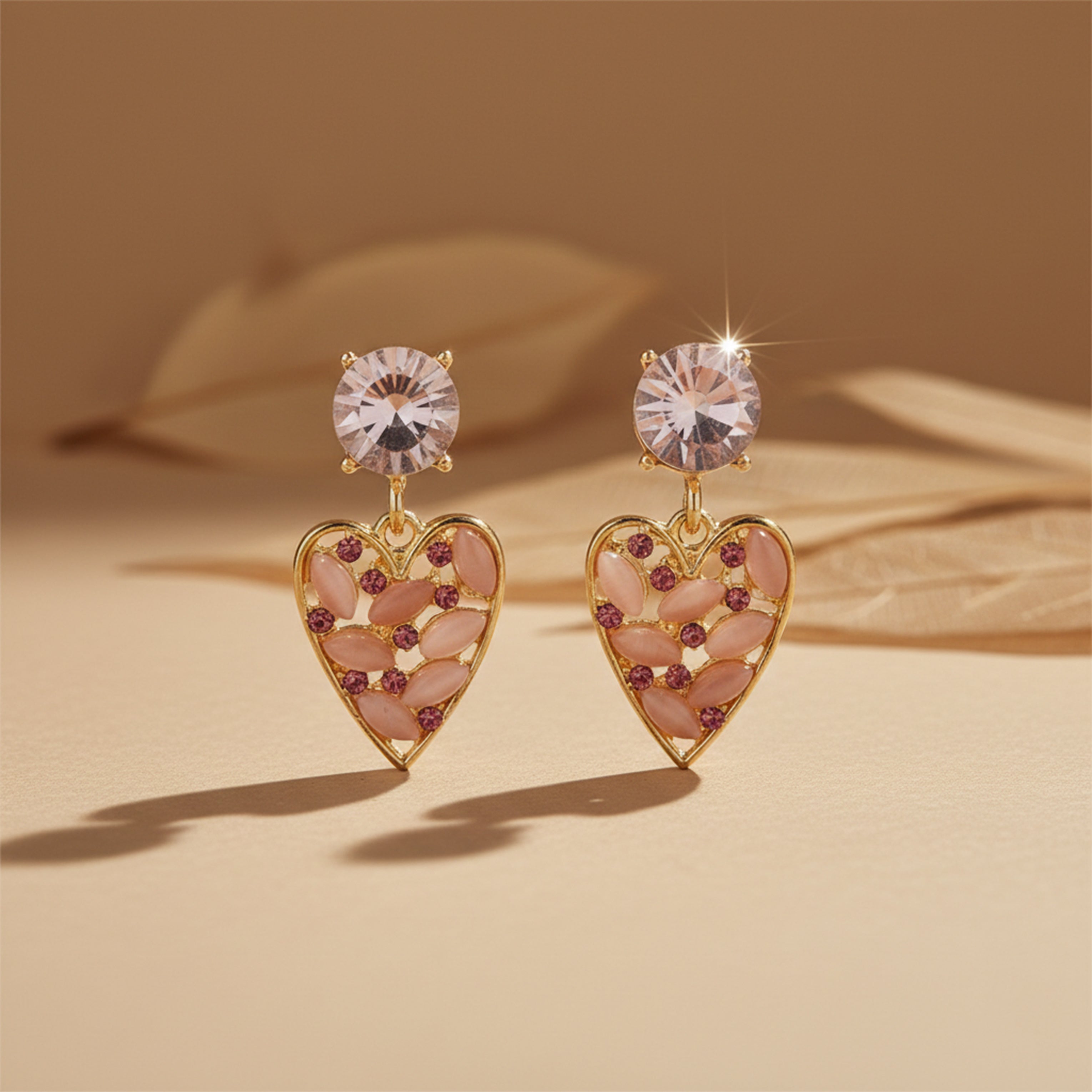 Rosé Crystal Heart Earrings