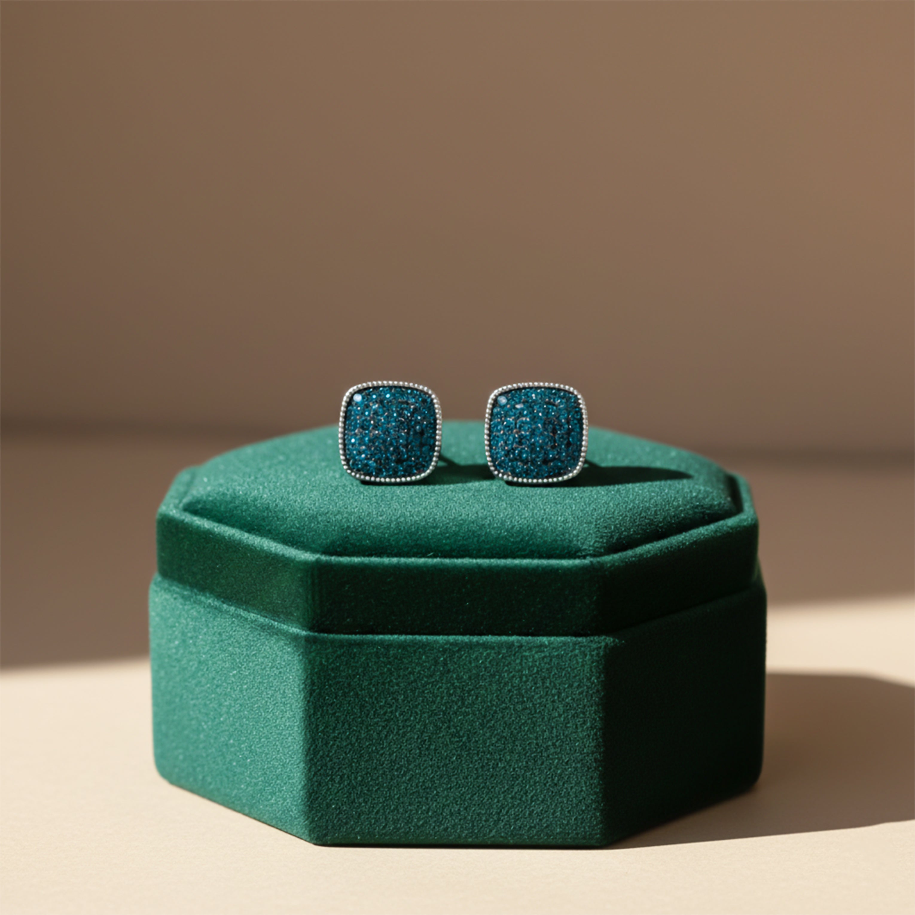 Midnight Blue Square Studs Earrings