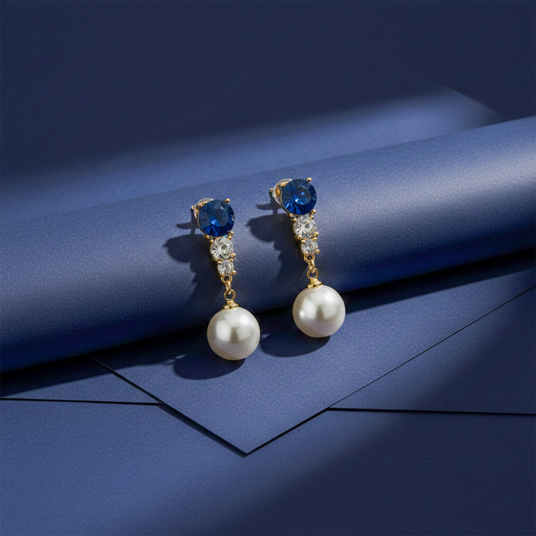 Blue Crystal Pearl Earrings