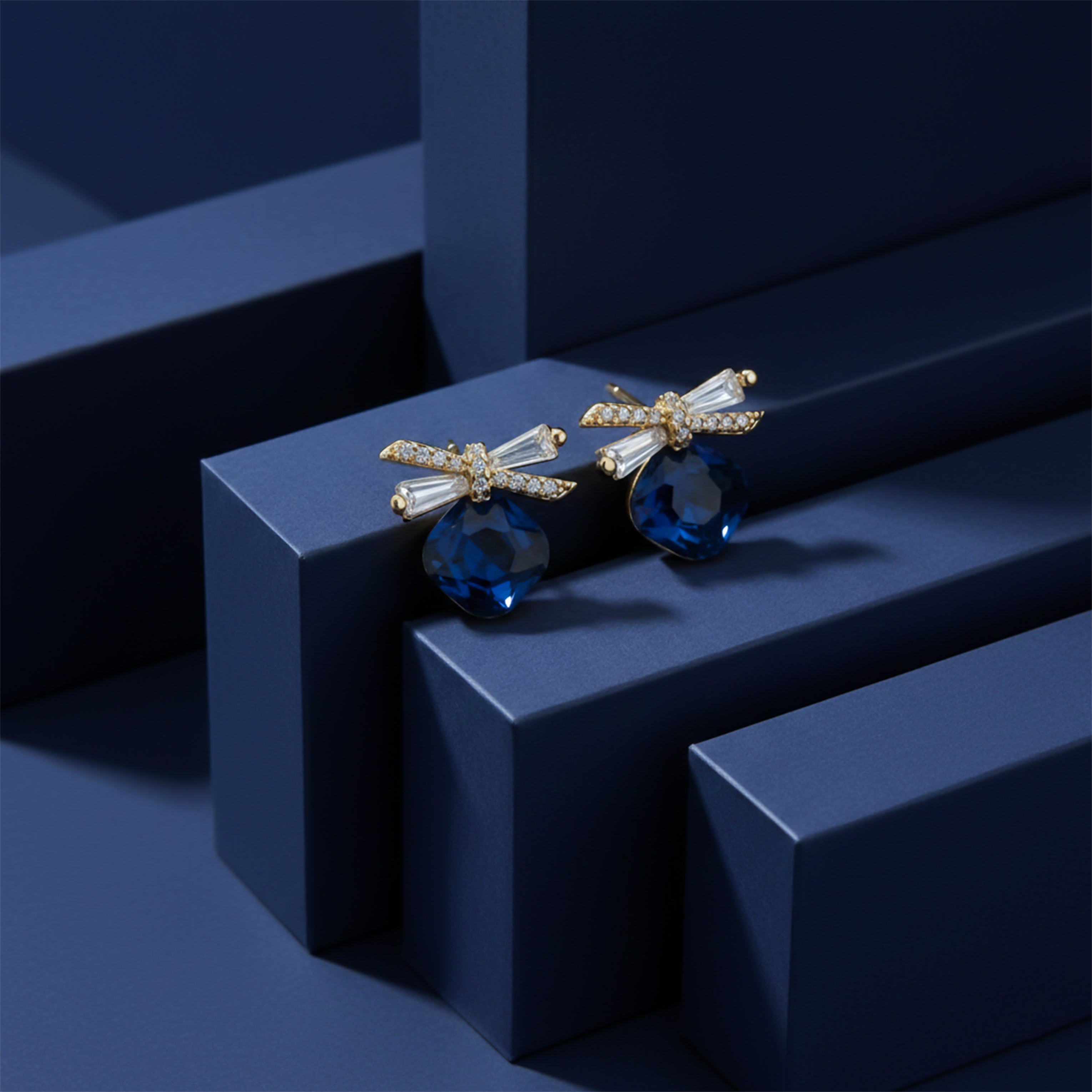Sapphire Spark Bow Earrings