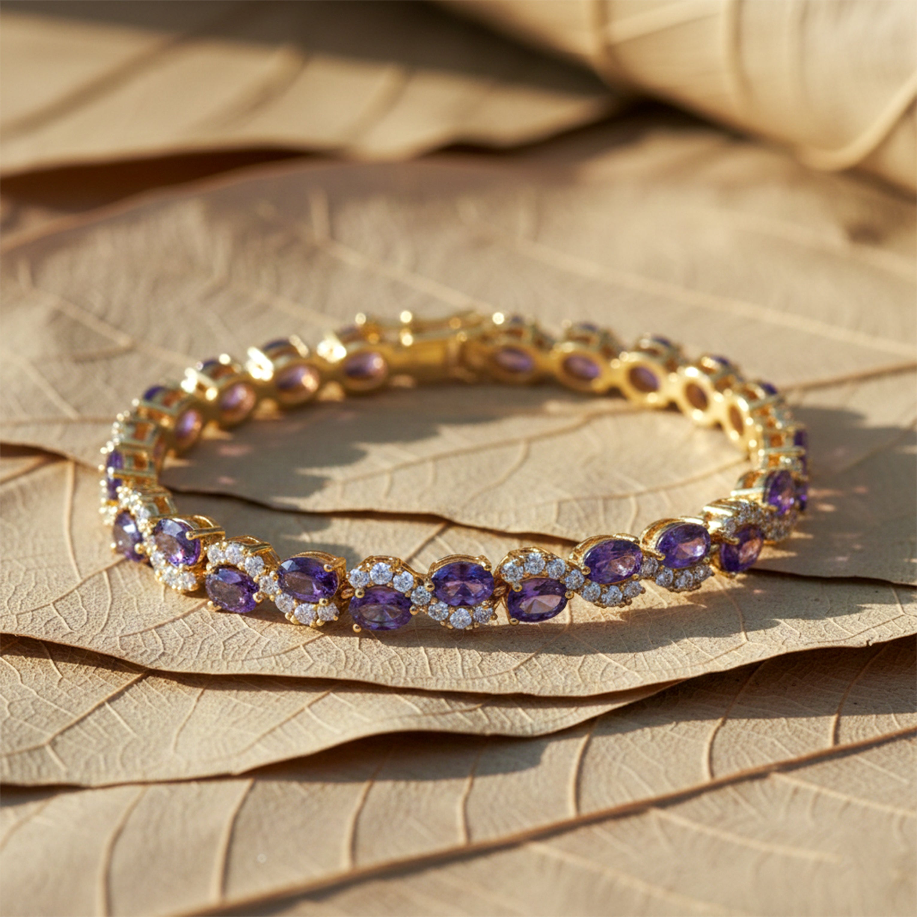 Oval Amethyst Halo Diamond Bracelet
