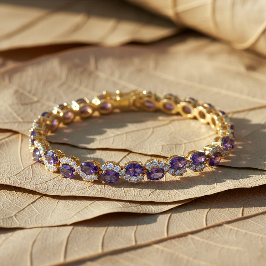 Oval Amethyst Halo Diamond Bracelet