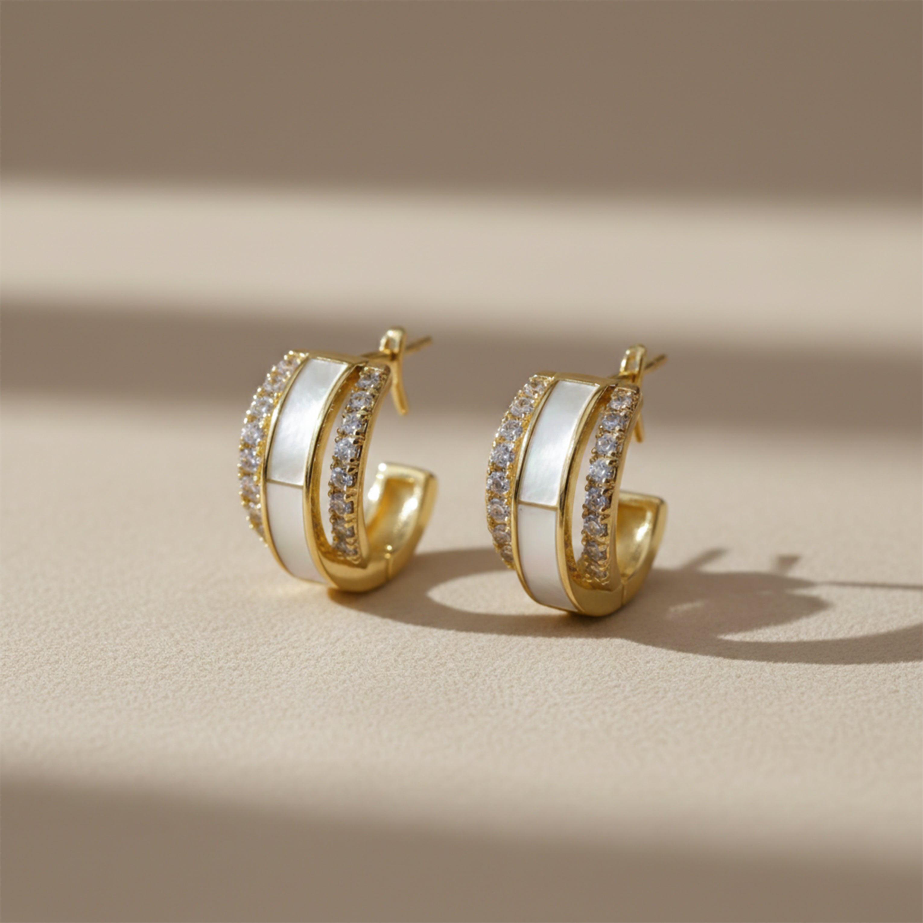 White Enamel Crystal Hoop Earrings