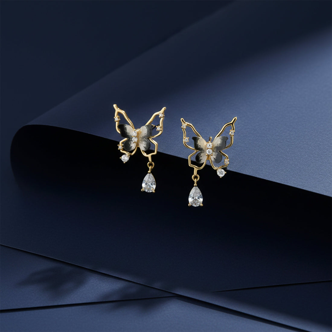 Elegant Noir Butterfly Earrings