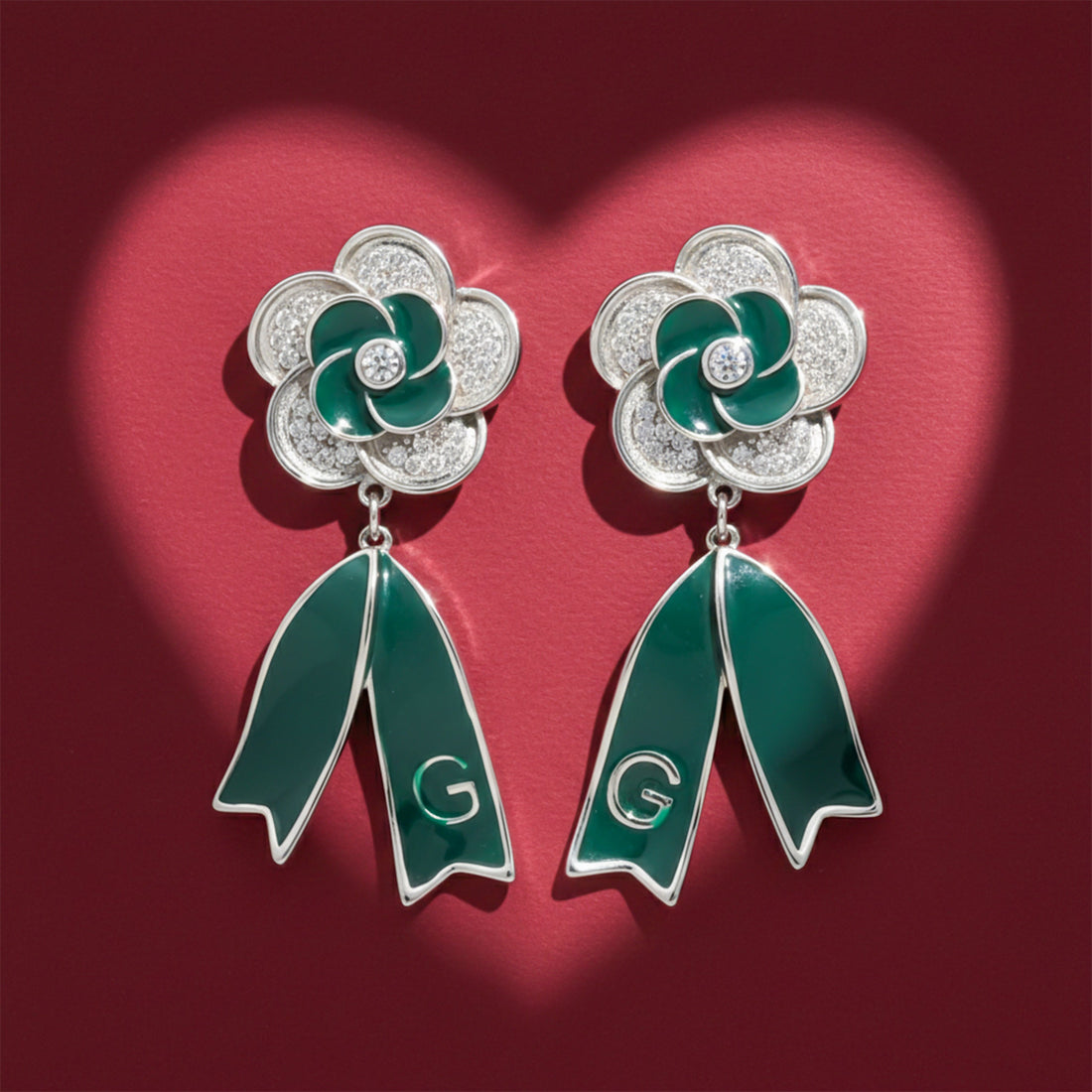 Enamel Floral Ribbon Earrings