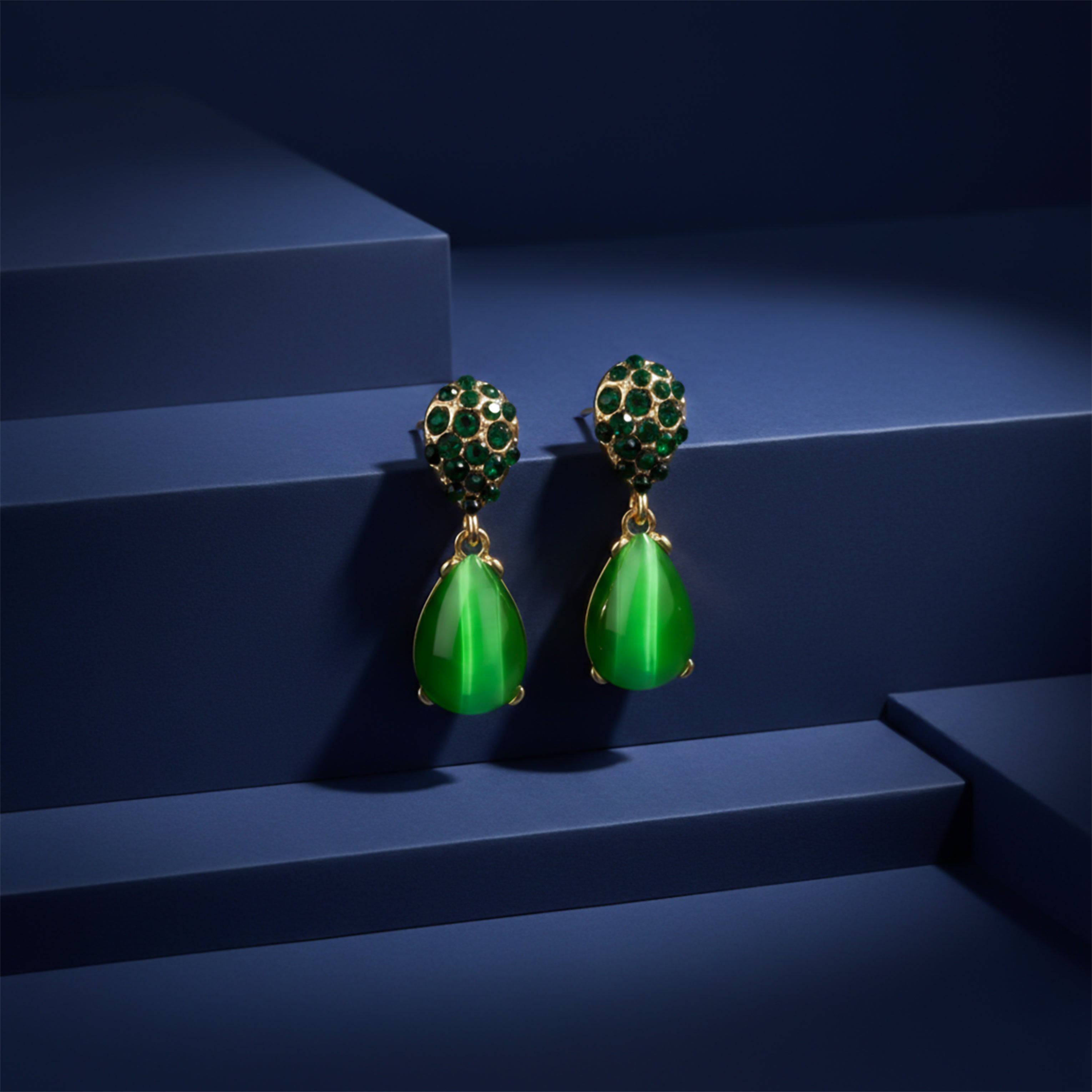 Green Cat Eye Drop Earrings