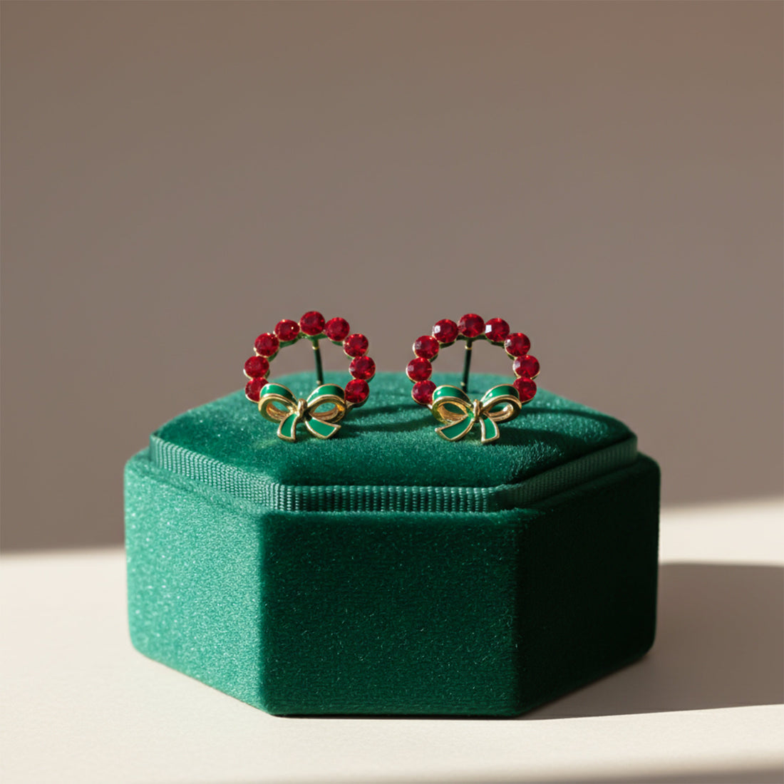 Crimson Elegance Bow Circle Earrings