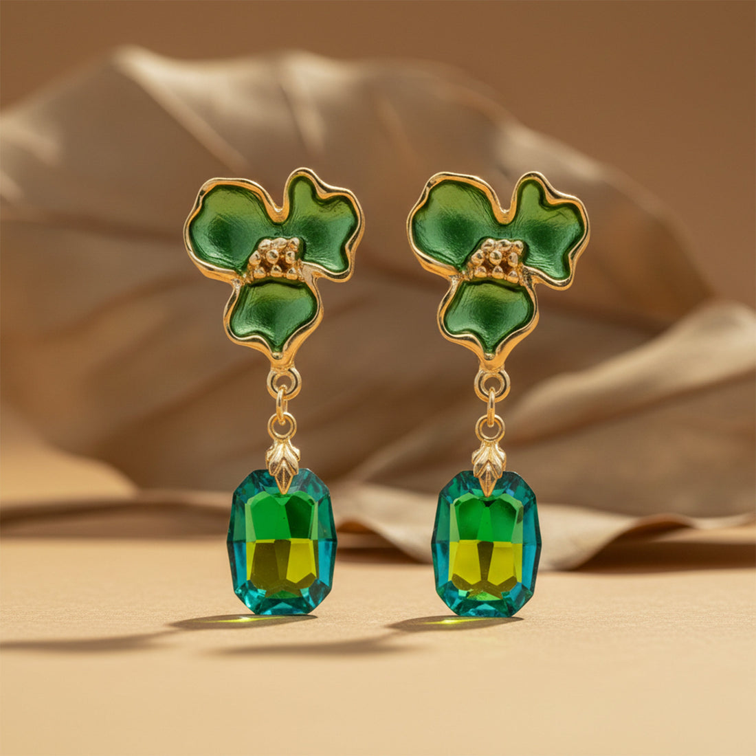 Green Bloom Crystal Earrings