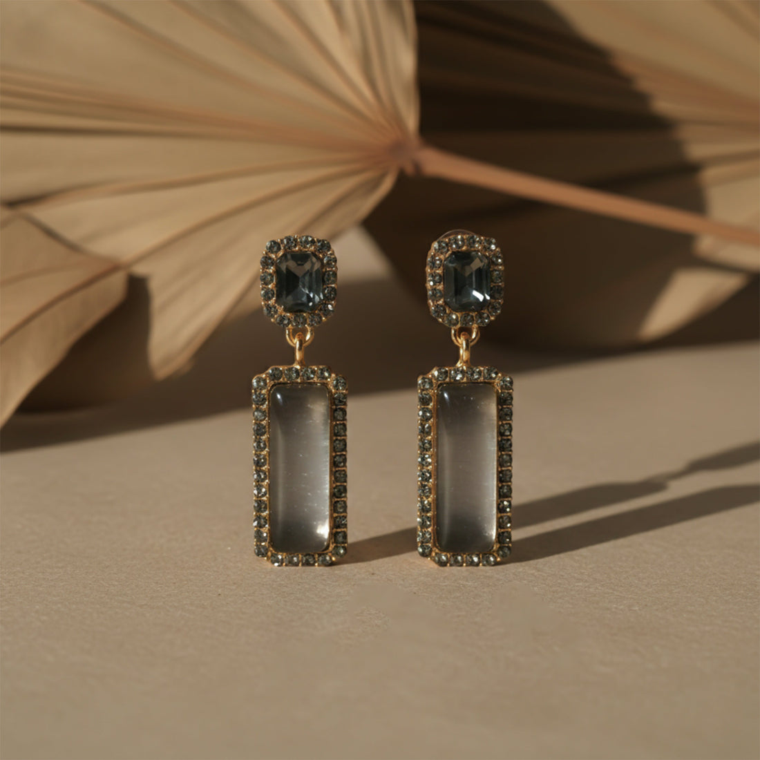 Chic Grey Crystal Statement Earrings