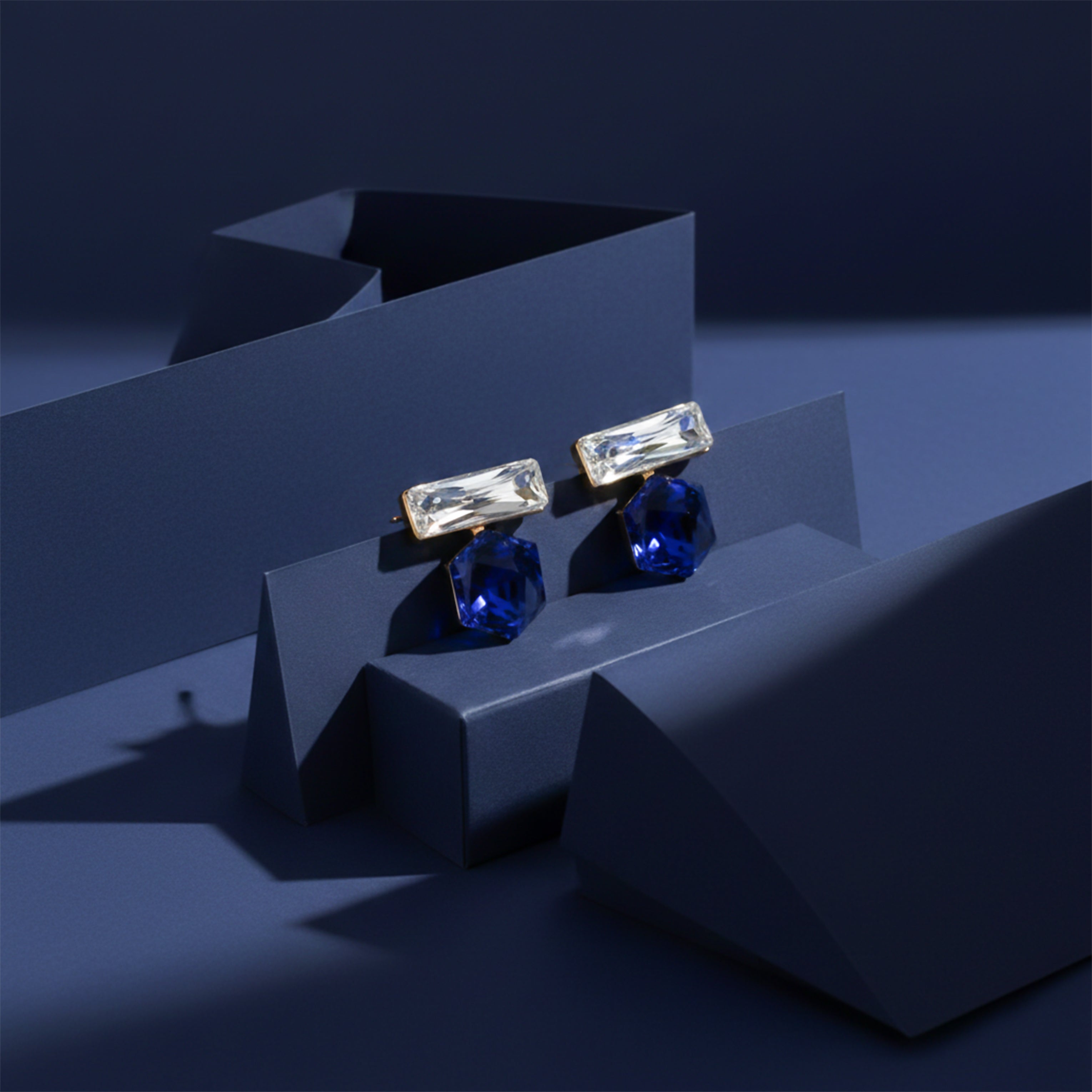 Blue Cube Crystal Dangle Earrings