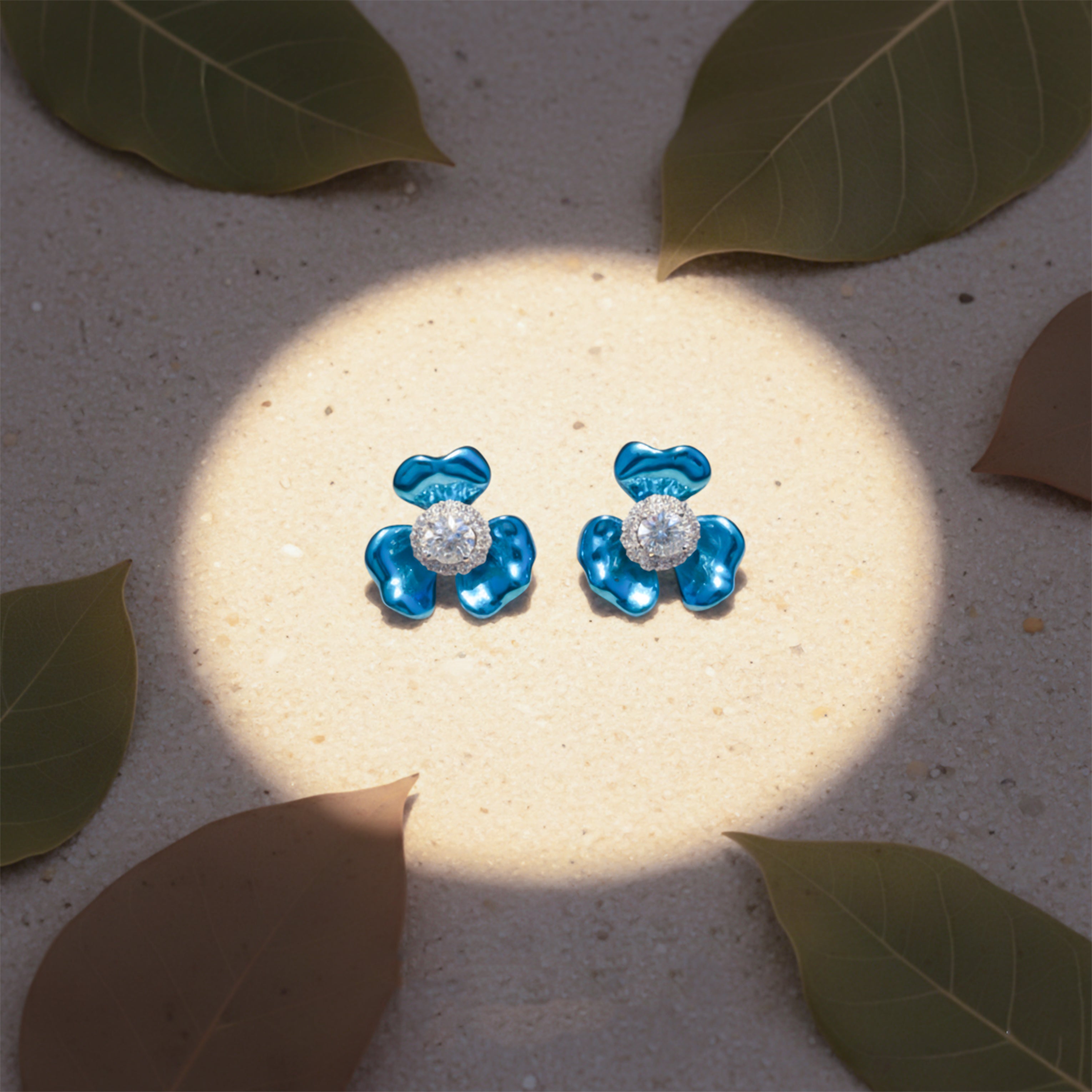 Elite Blue Crystal Bloom Earrings