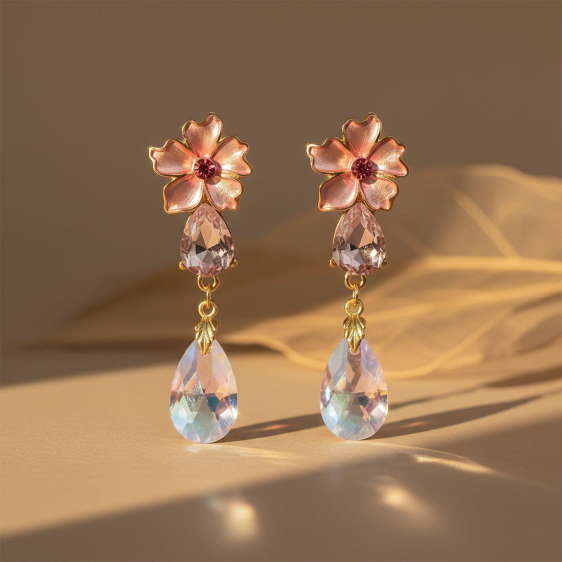 Blush Bloom Crystal Drop Earrings