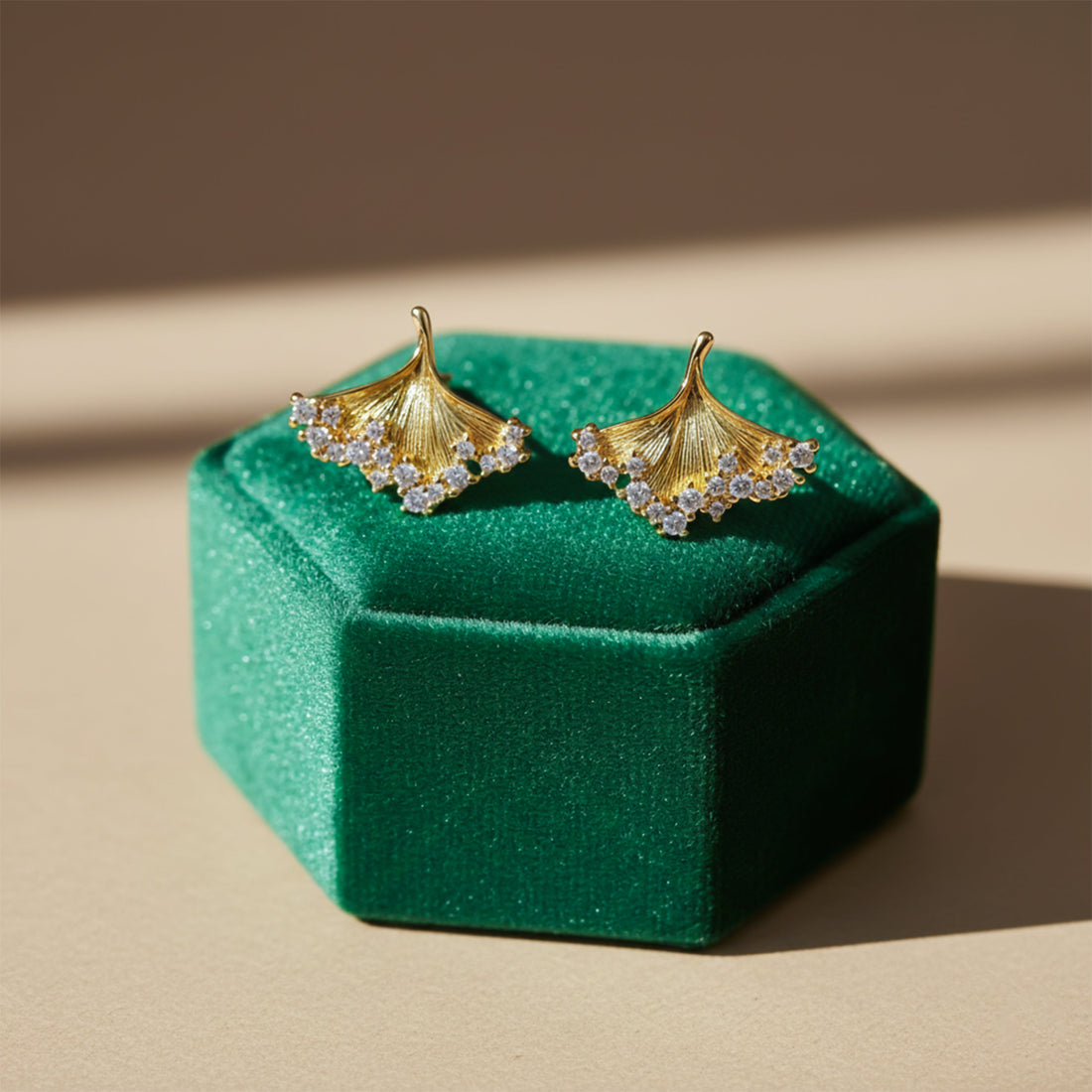 Golden Ginkgo Crystal Earrings