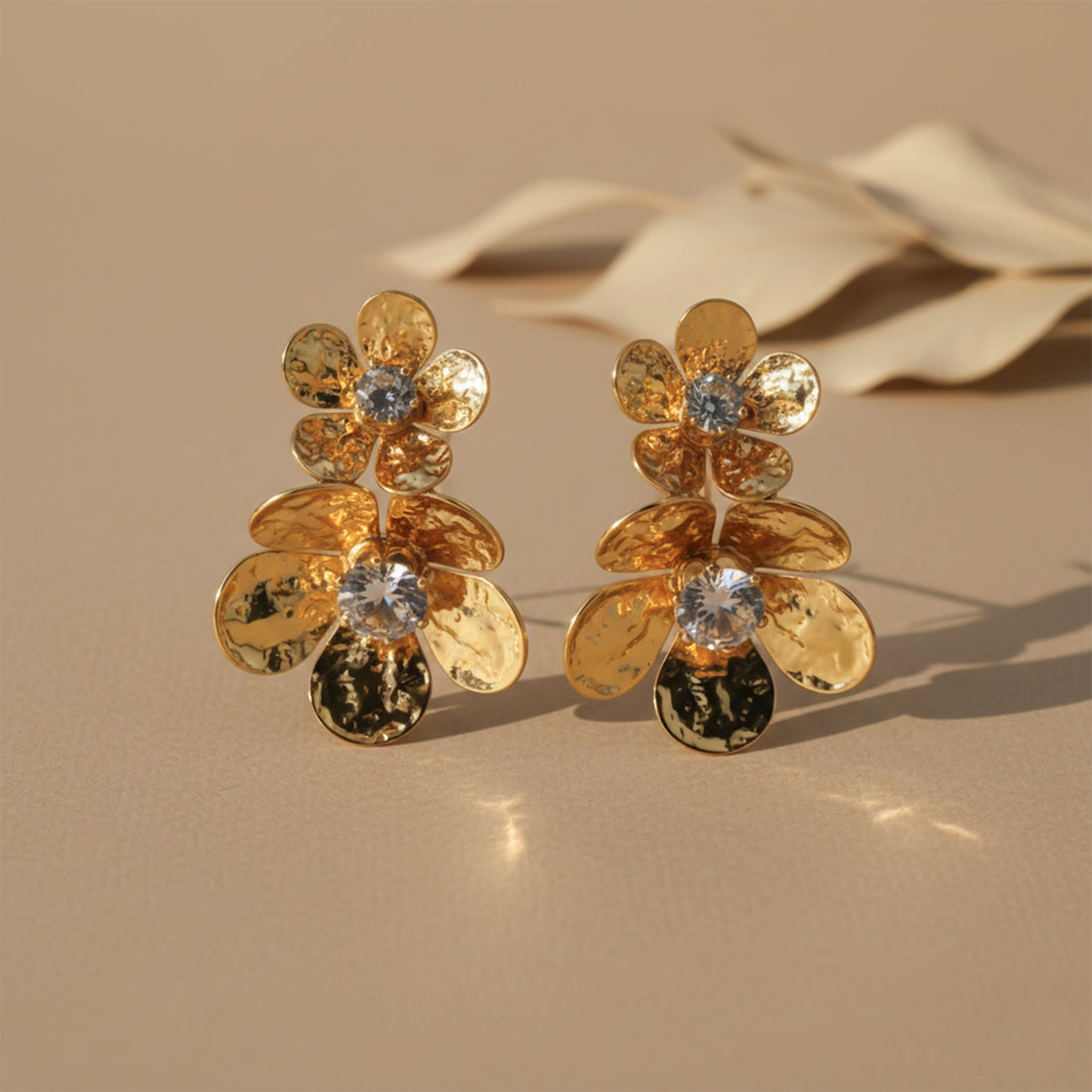 Golden Flower Crystal Studs Earrings