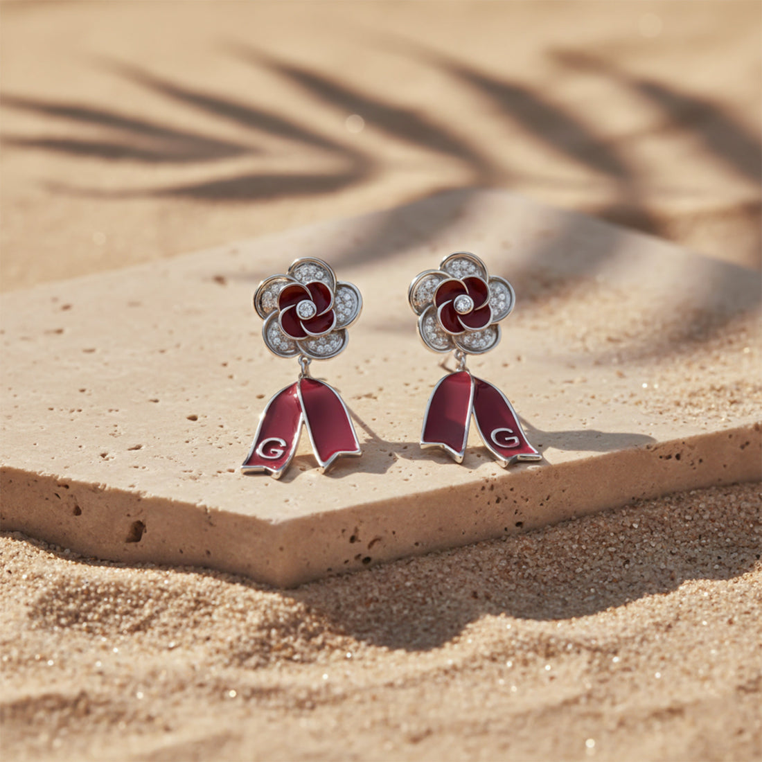 Scarlet Bloom Diamond Drop Earrings