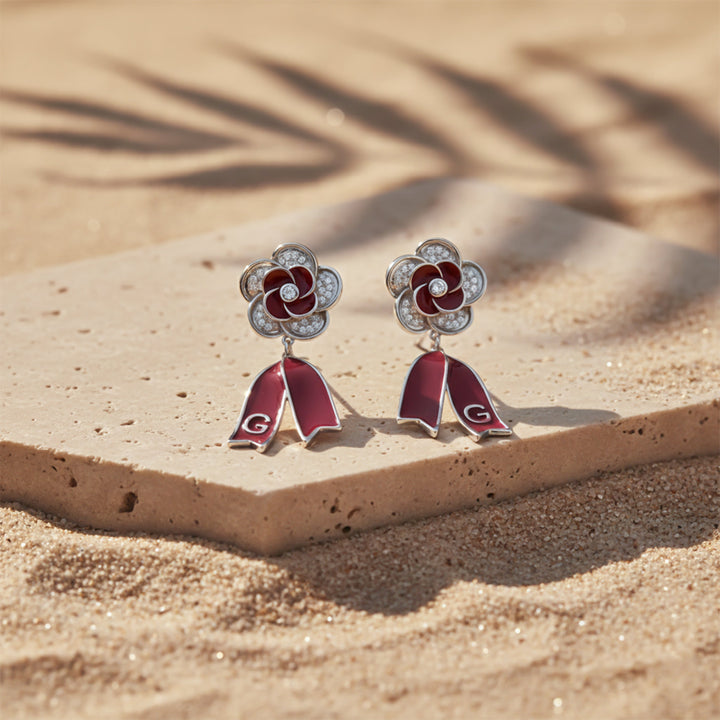 Scarlet Bloom Diamond Drop Earrings