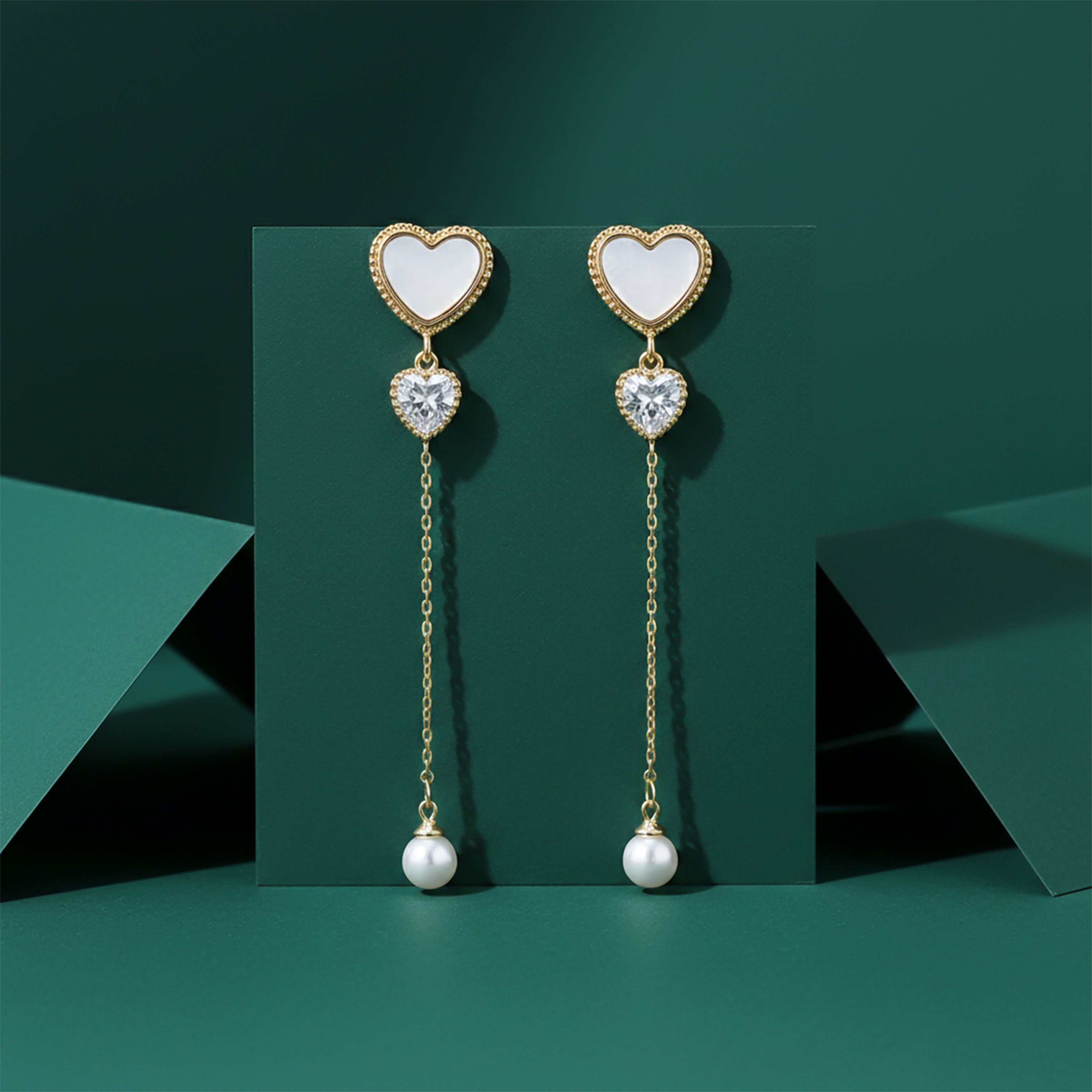 Ivory Luxe Heart Pearl Drop Earrings