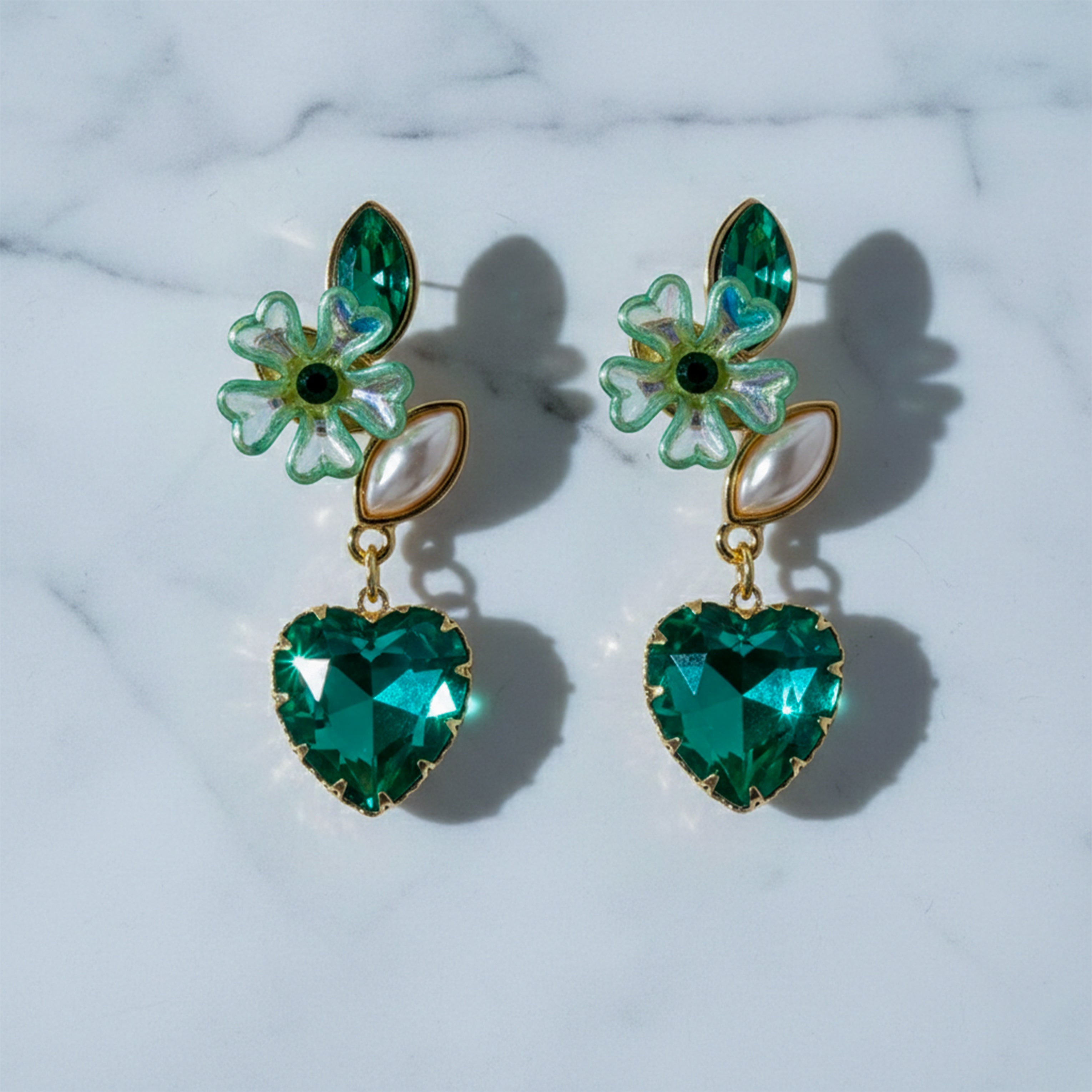 Green Luxe Floral Heart Earrings