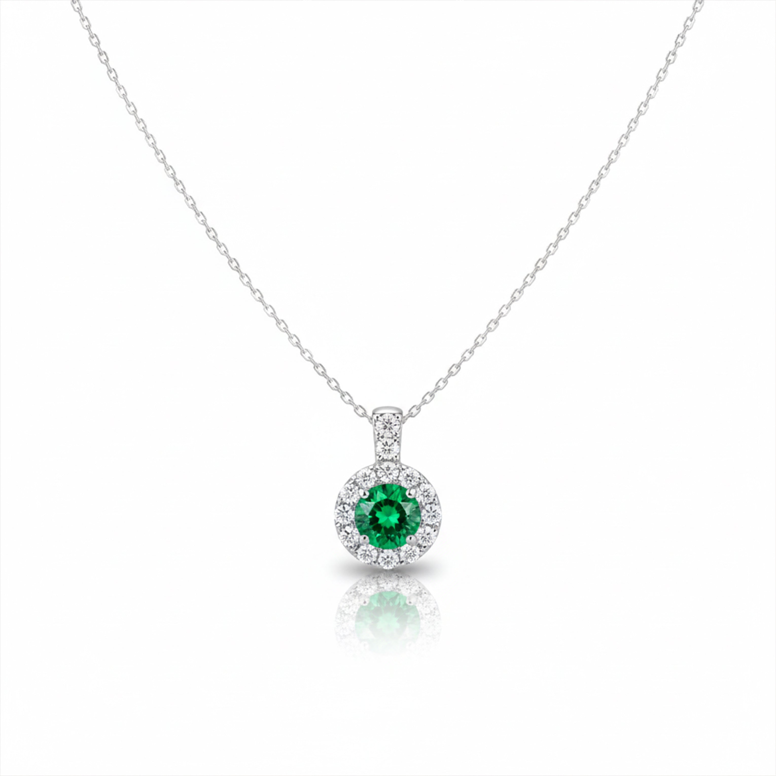 Aurielle Emerald Halo Diamond Necklace