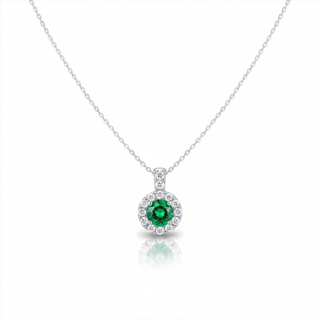 Aurielle Emerald Halo Diamond Necklace