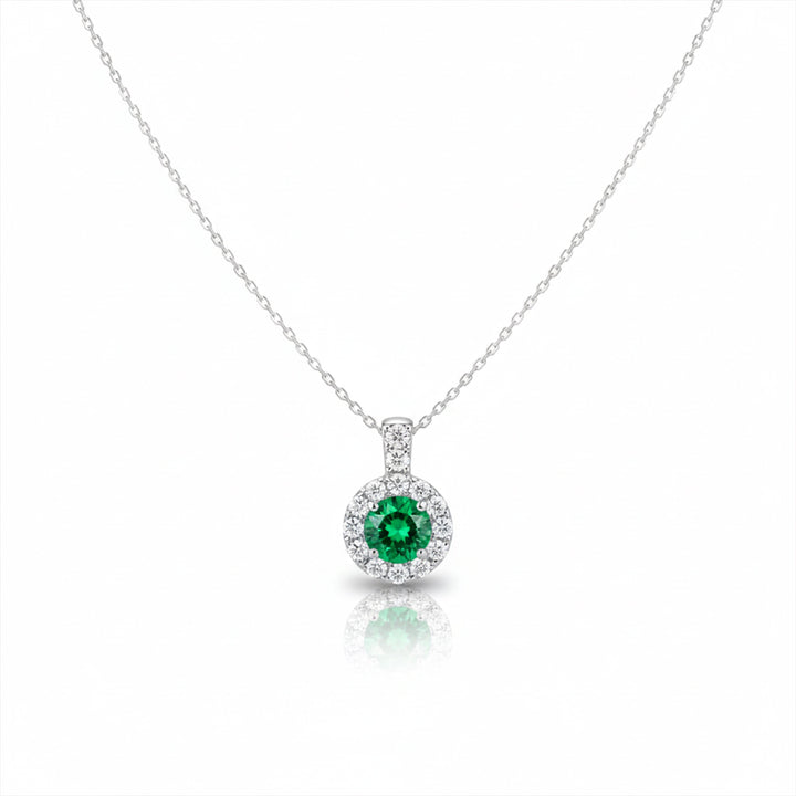 Aurielle Emerald Halo Diamond Necklace