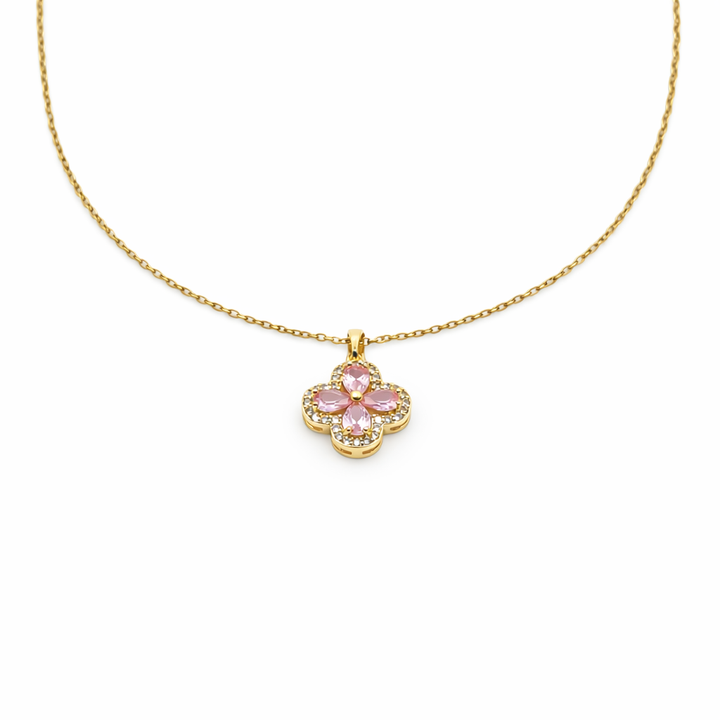 Pink Blossom Flower Pendant Gold Necklace