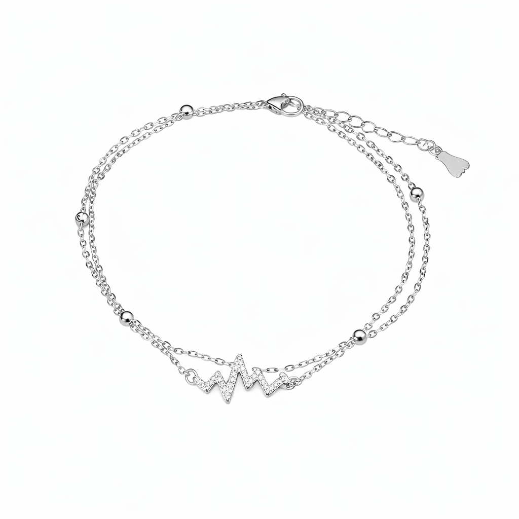 Silver Heartbeat Charm Anklet