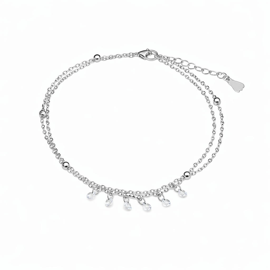 Dainty Crystal Dangle Silver Anklet