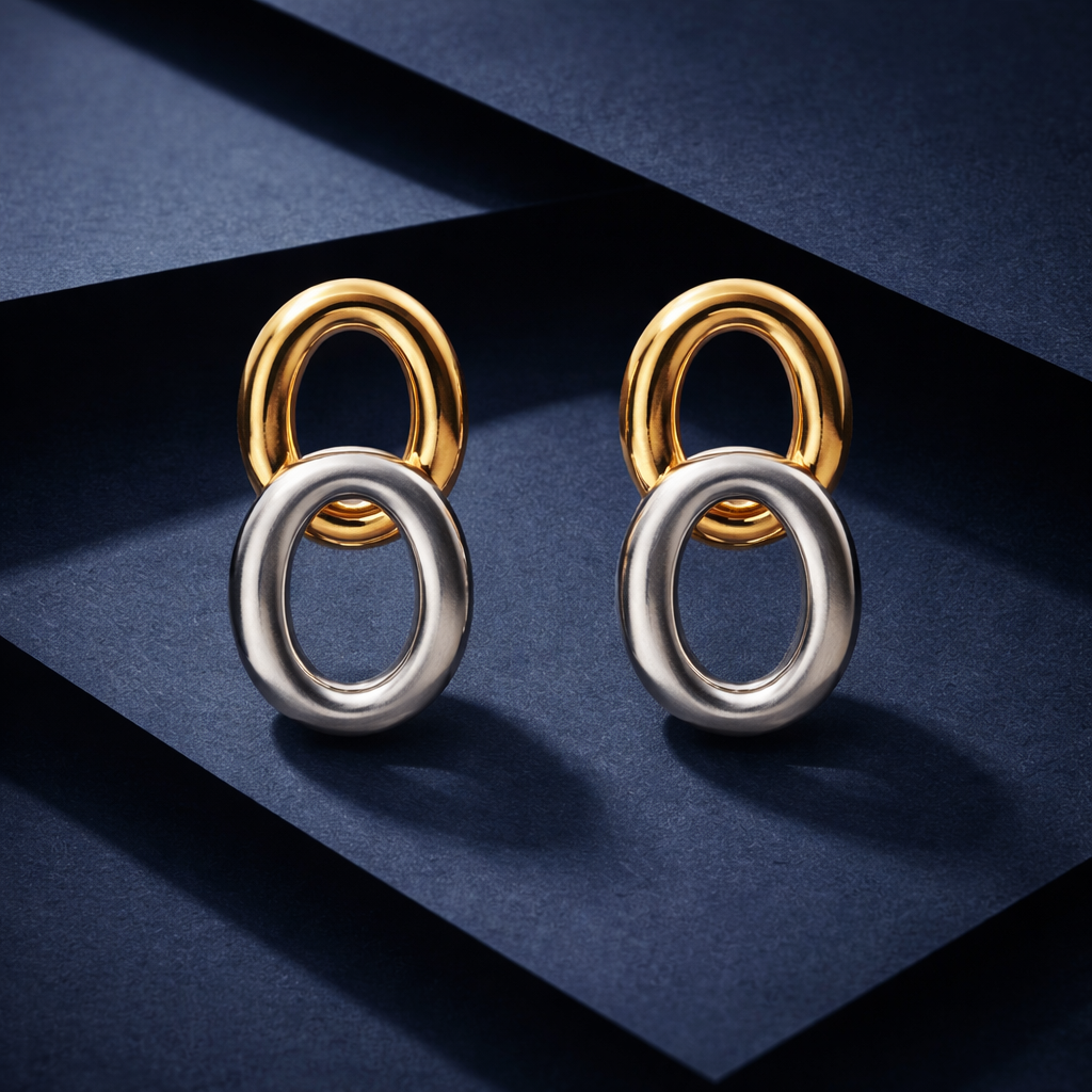 Timeless Dual Link Gold Silver Earrings