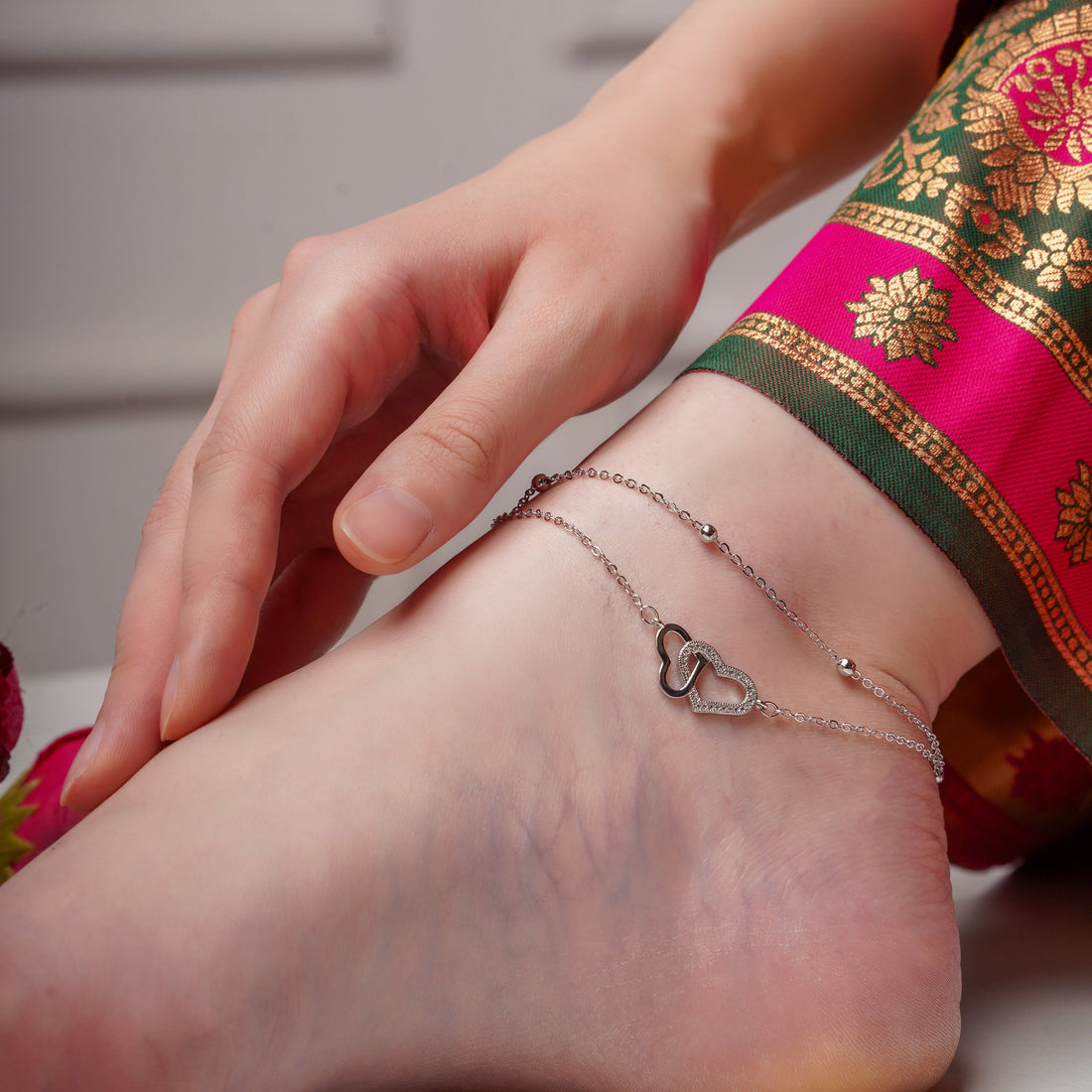 Sparkling Twin Heart Luxury Anklet