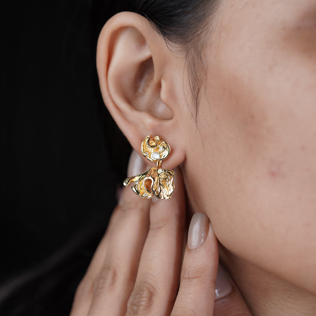 Elite Golden Petal Pearl Earrings