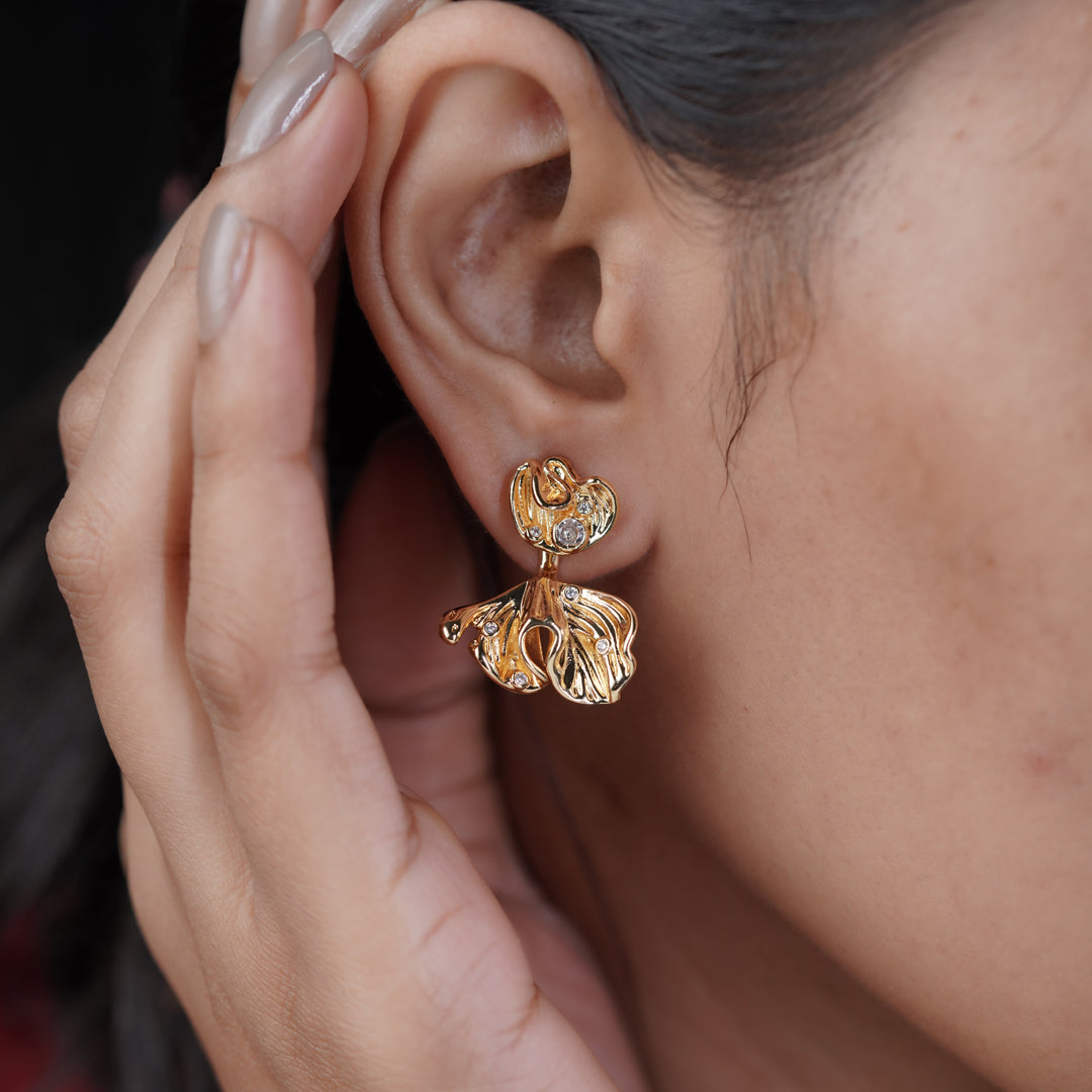 Elite Golden Petal Pearl Earrings