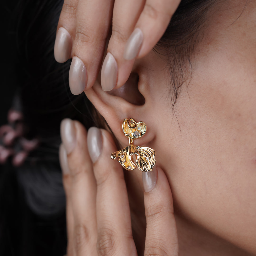 Elite Golden Petal Pearl Earrings