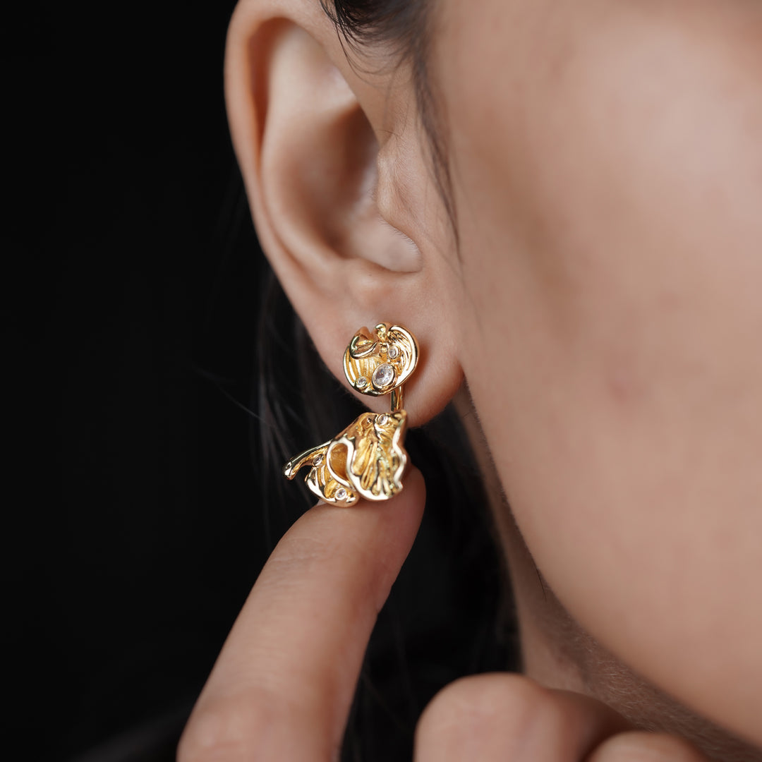 Elite Golden Petal Pearl Earrings