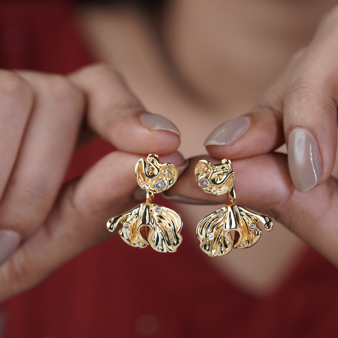 Elite Golden Petal Pearl Earrings