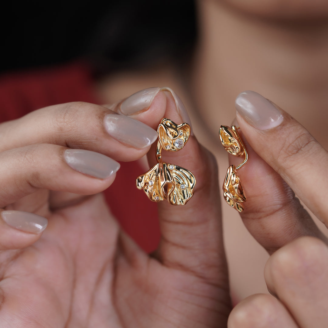 Elite Golden Petal Pearl Earrings