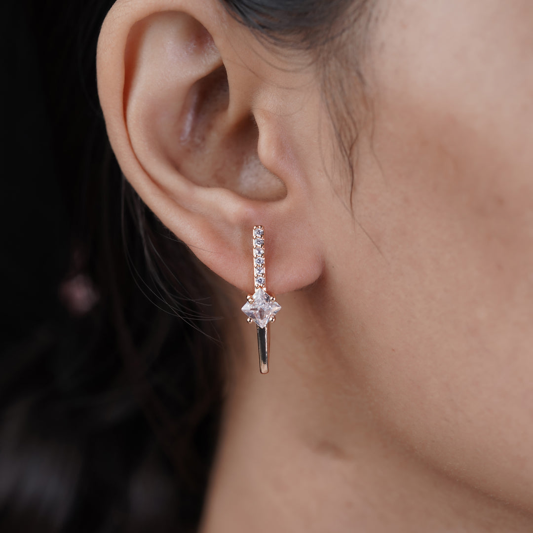 Rose Gold V Shape Crystal Earrings