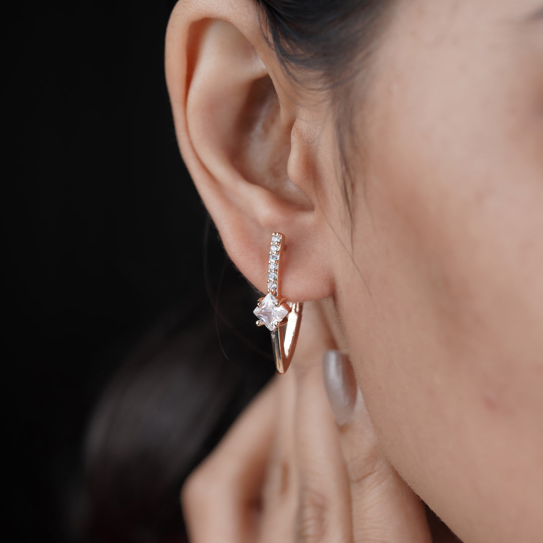 Rose Gold V Shape Crystal Earrings
