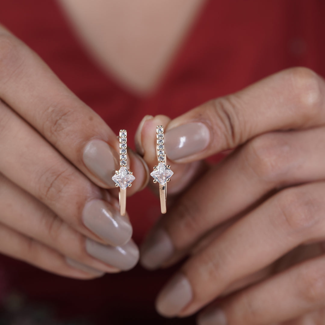 Rose Gold V Shape Crystal Earrings