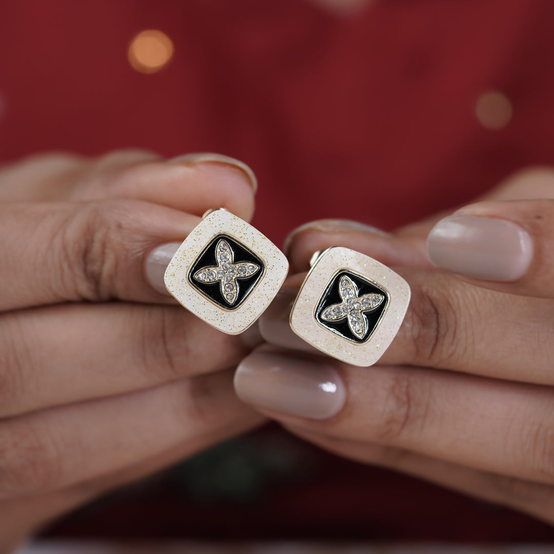Ivory Noir Blossom Luxe Stud Earrings