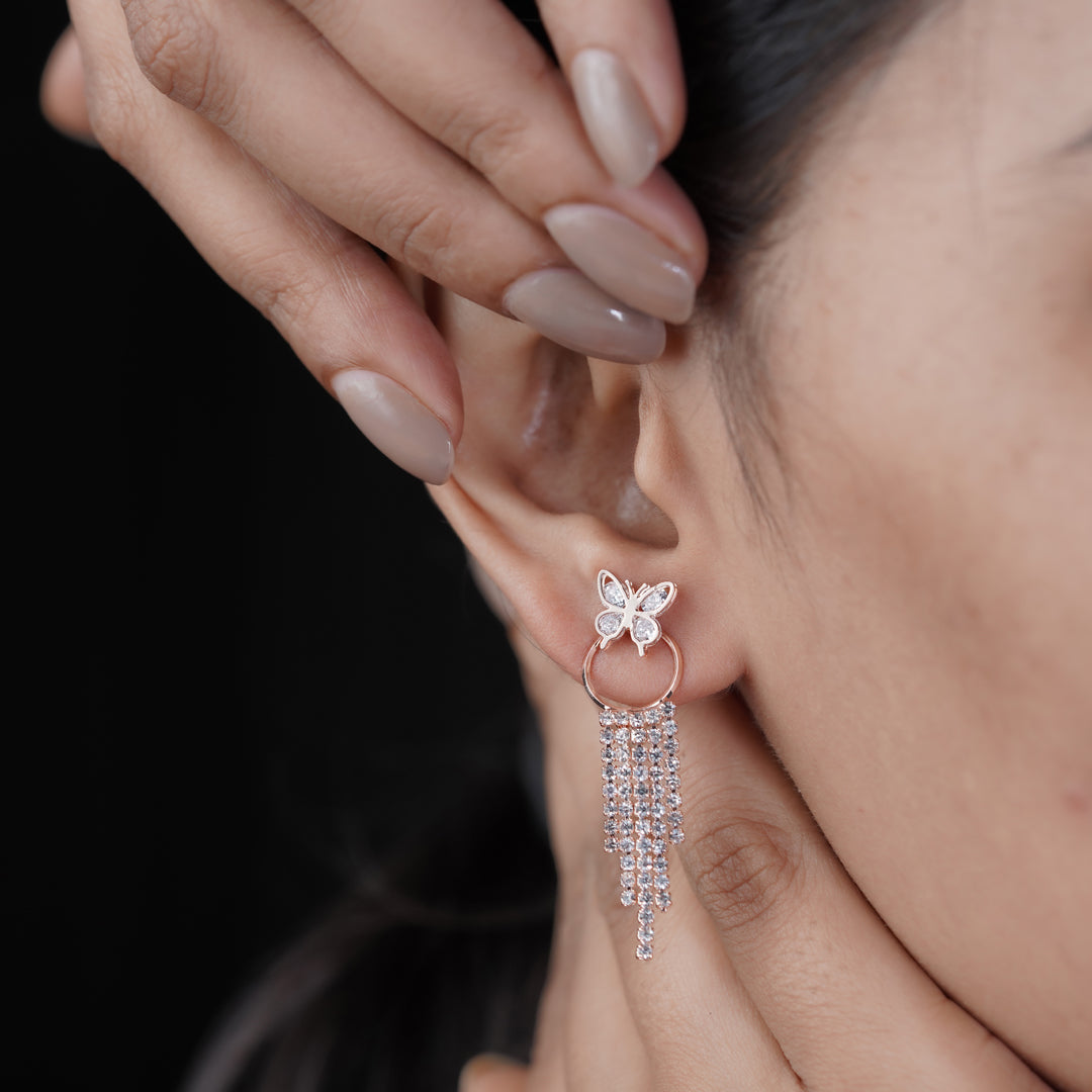 Butterfly Crystal Tassel Earrings