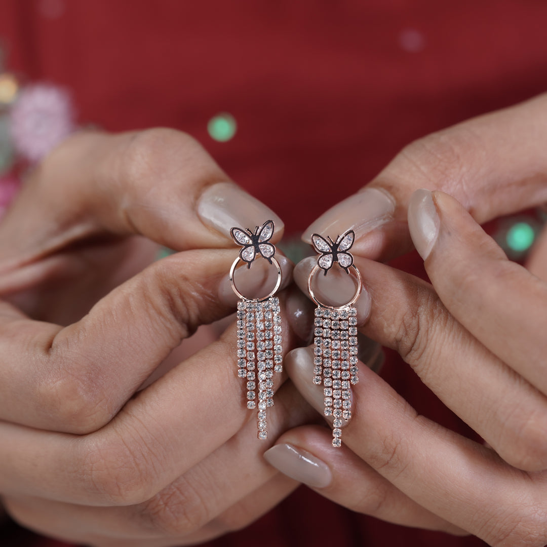 Butterfly Crystal Tassel Earrings