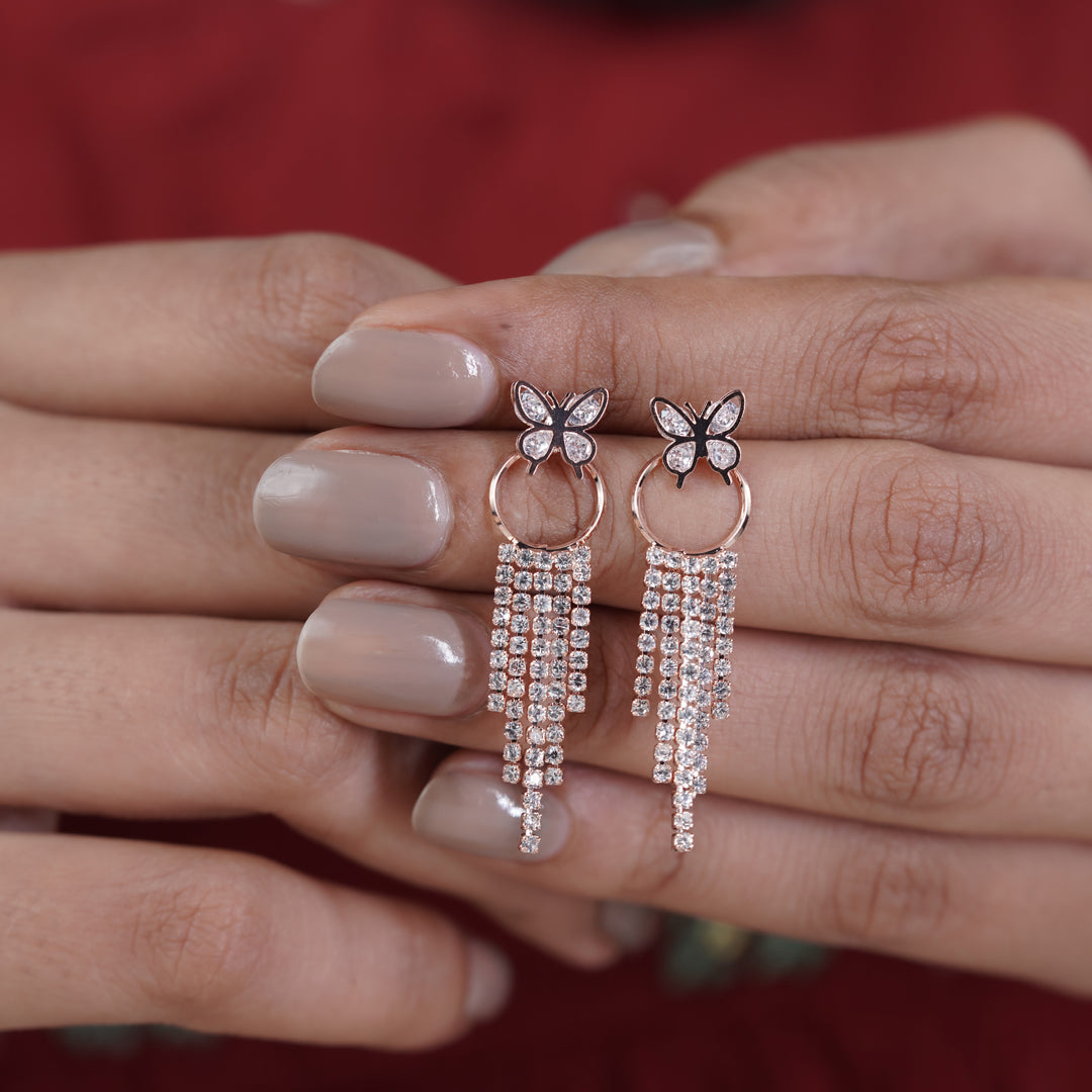 Butterfly Crystal Tassel Earrings