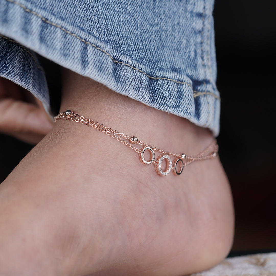 Aurora Crystal Circle Rose Gold Anklet