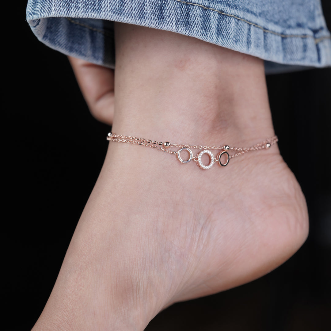 Aurora Crystal Circle Rose Gold Anklet