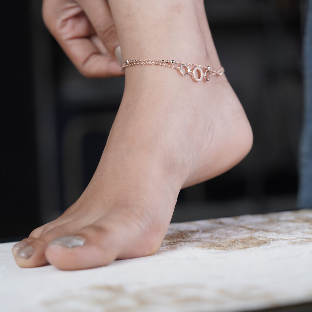 Aurora Crystal Circle Rose Gold Anklet